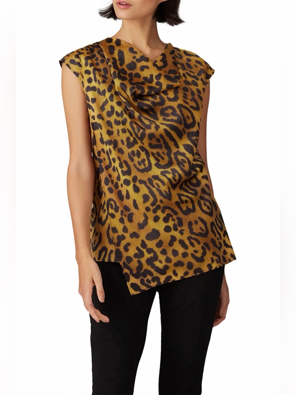 Adam Lippes Leopard Cowl Neck Top Sz 0 Draped Asym Blouse EUC